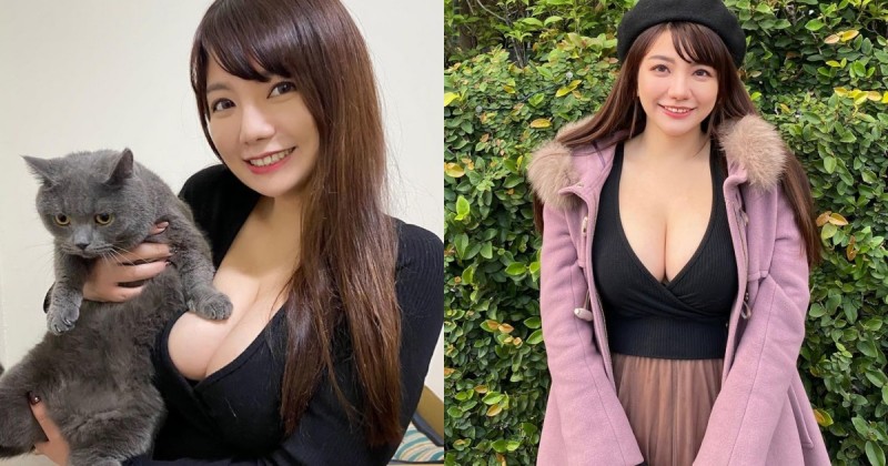 「巨乳上班族正妹」被貓貓踩奶！Yukina深V領口「F罩杯」呼之欲出！