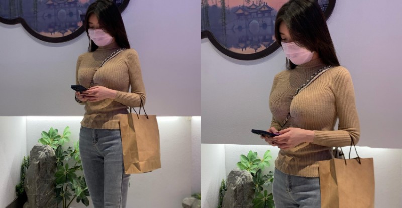 巨乳口罩妹「胸部吃布」卡好緊　路人不看也不行！