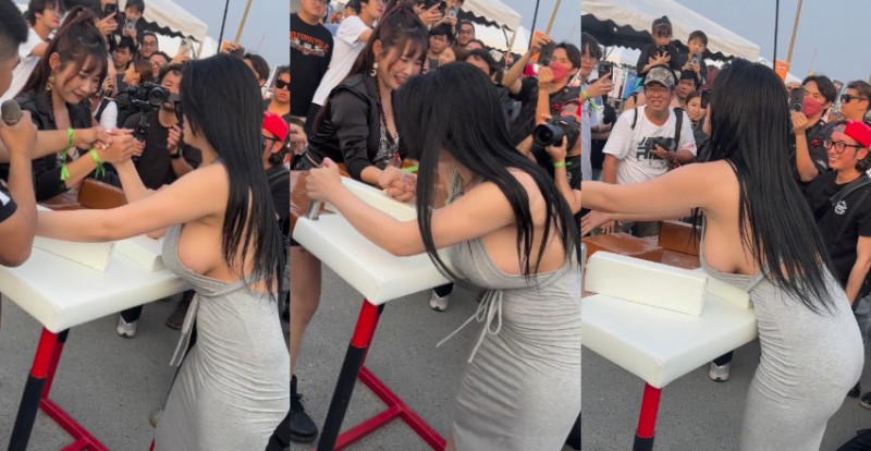 【BTC365币投】超巨側乳正妹比腕力壓倒性勝利　超大胸肌讓圍觀民眾瘋狂！