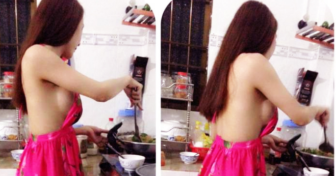 【BTC365币投】膽子真大！爆乳下廚妹「全裸上陣」太熱會受不了！放送「白嫩圓乳」讓人熱血沸騰…