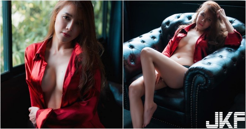 【BTC365币投】豔情誘惑！「長髮白奶妹」紅色襯衫大膽敞開，「渾圓美乳」袒露出白嫩一片！