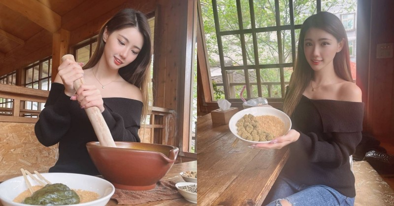 【BTC365币投】「氣質正妹」客家擂茶體驗，一字領秀「白嫩香肩」，衣領下暗藏兩球雪白麻糬！