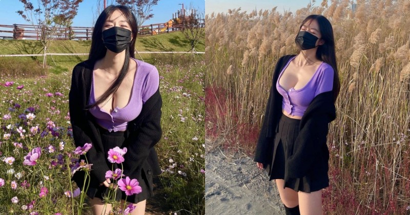 【BTC365币投】穿百褶裙賞花的「超爆乳正妹」，「不怕冷的低胸畫面」好惹火！