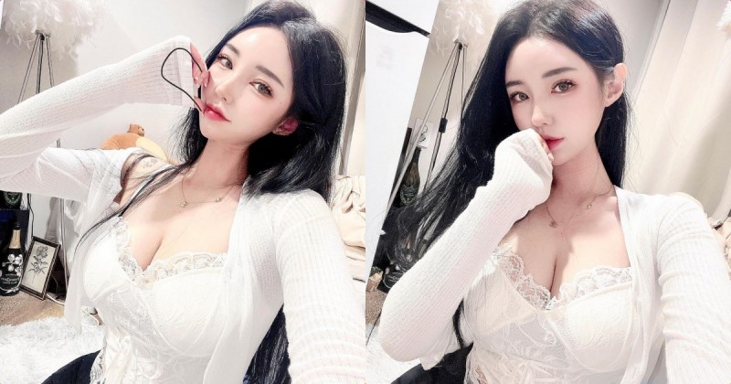【BTC365币投】嫵媚正妹「蕾絲裝深溝外露」，「水嫩美乳」好挑逗呀！